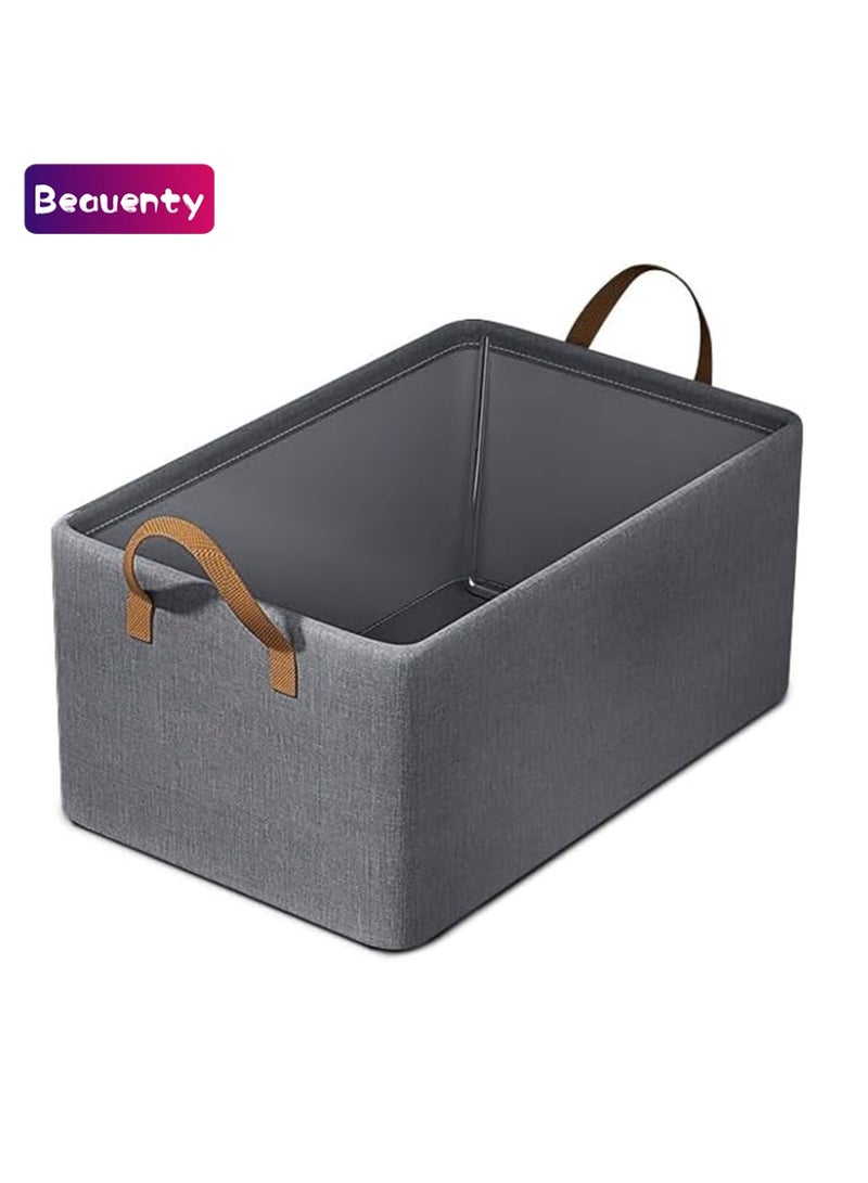 بيوينتي سلال تخزين خزانة قماشية كبيرة قابلة للطي، منظِّمات خزانة قابلة للطي بمقابض، سلال مفتوحة قابلة للطي زخرفية لتنظيم الملابس والألعاب وأرفف غرف الأطفال - Image 1